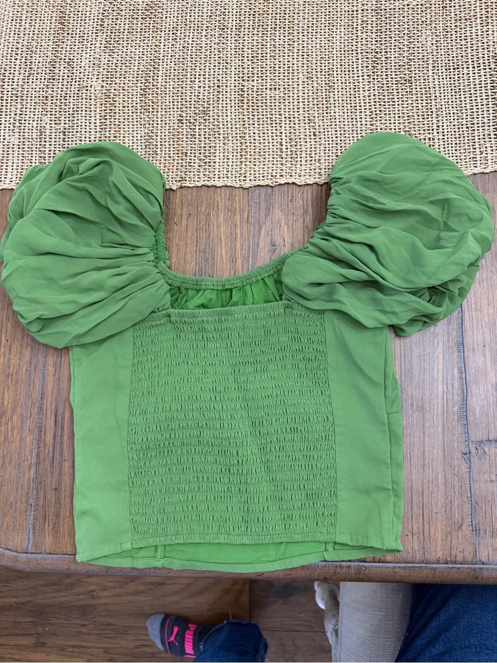 Abercrombie & Fitch Olive Green Puff-Sleeve Blouse